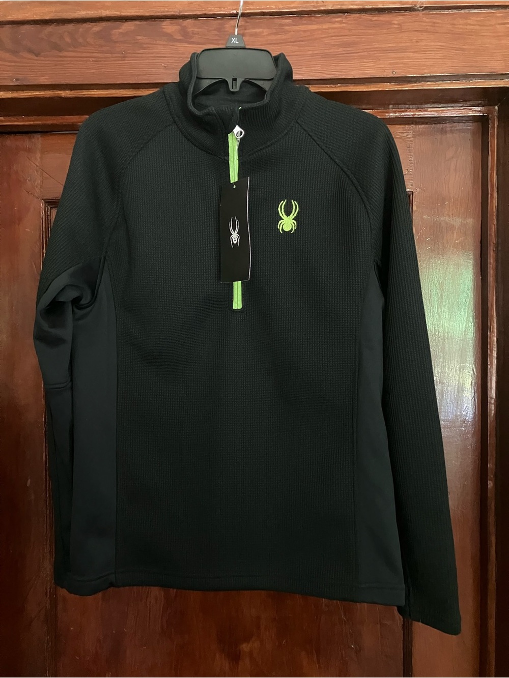 Spyder womens Black Half-Zip Pullover with Neon Green Accents size S